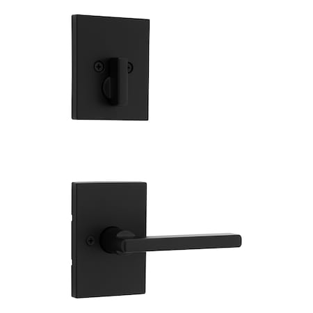 Kwikset Single Cylinder Interior Halifax Lever Trim with Rectangular Rose Matte Black Finish 971HFLRCT-514
